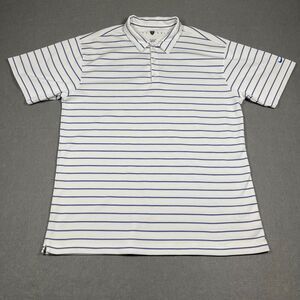 Nike Golf Polo Shirt Mens XXL 2XL White Blue Sphere Fit Dry Striped Stretch